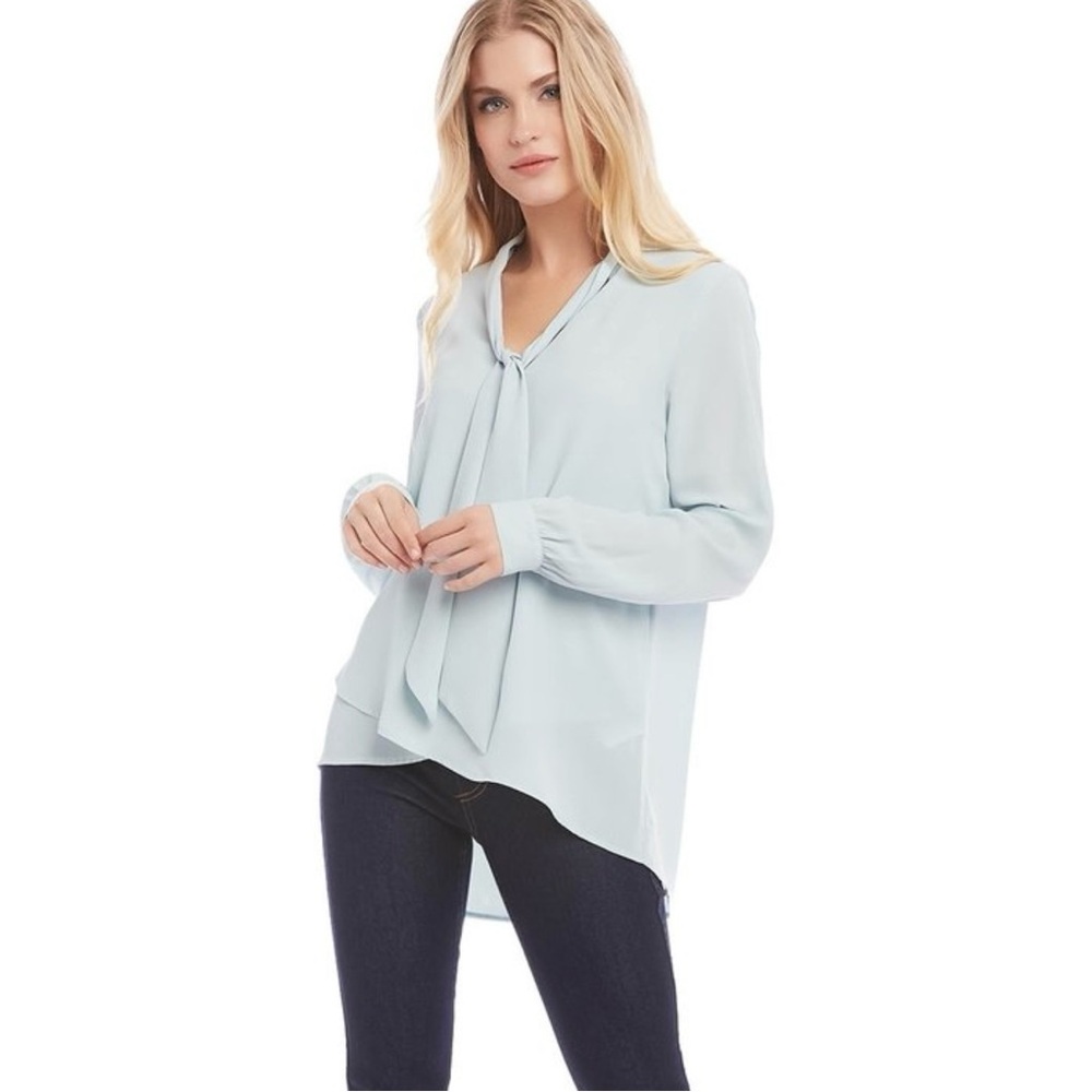 Karen Kane Crossover Tie Neck Chiffon Long Sleeve Top in Ivory Size Medium
